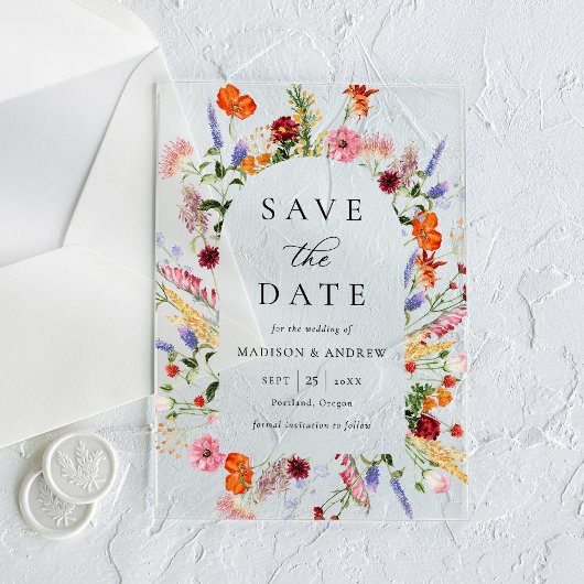 Colorful Wildflowers Arch Wedding Save the Date Acryleinladungen