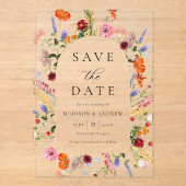 Colorful Wildflowers Arch Wedding Save the Date Acryleinladungen (Vorderseite)