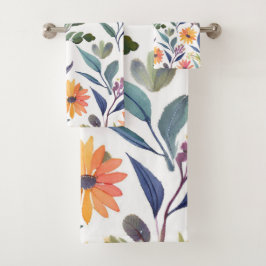 Colorful Wildflowers | Beautiful Floral Watercolor Badhandtuch Set