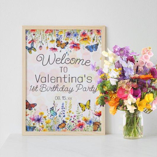 Colorful Wildflowers & Butterflies Party Welcome Poster