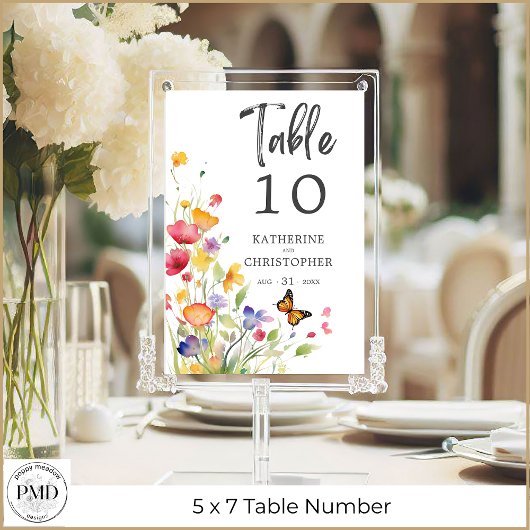 Colorful Wildflowers Elegant Wedding Table Number Einladung