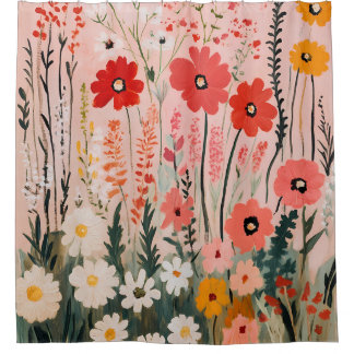 Colorful wildflowers field painting duschvorhang