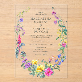 Colorful Wildflowers Floral Meadow Wreath Wedding Acryleinladungen