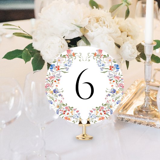 Colorful Wildflowers Floral Round Table Number Einladung