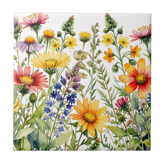 Colorful wildflowers watercolor painting fliese (Vorderseite)