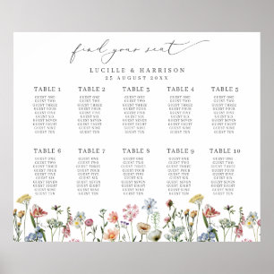 Colorful Wildflowers Wedding Seating Plan Poster