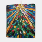 Colorful Winter Wonderland Stained Glass Design Keramikornament (Links)