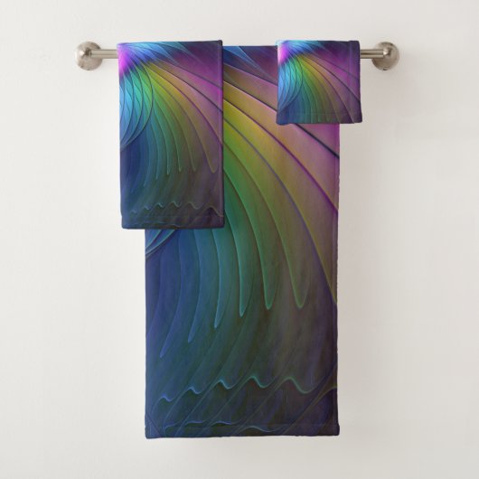 Colorful With Blue Modern Abstract Fractal Art Badhandtuch Set (Insitu)