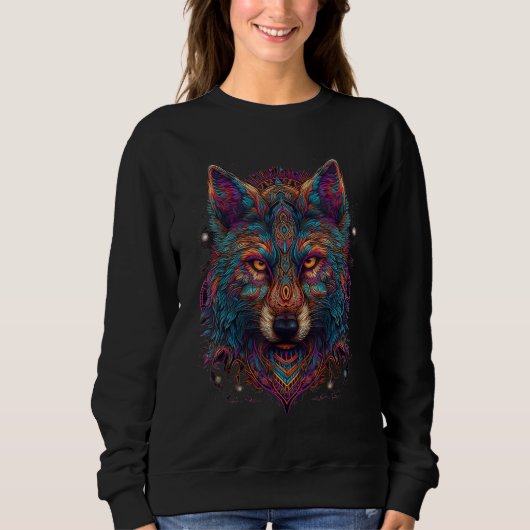 Colorful Wolf Psychedelic Trippy Hippie Men Women Sweatshirt (Vorderseite)