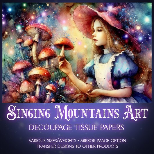 Colorful Wonderland Mushroom Forest Decoupage Seidenpapier