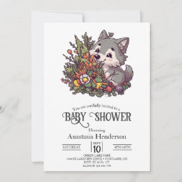 Colorful Woodland Wolf Baby Dusche Einladung