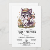 Colorful Woodland Wolf Baby Dusche Einladung (Vorne/Hinten)