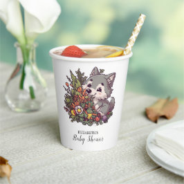 Colorful Woodland Wolf Baby Dusche Pappbecher