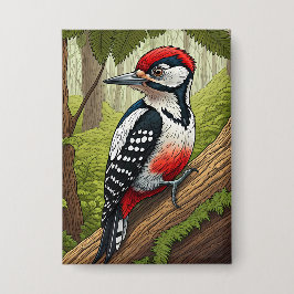 Colorful Woodpecker in Forest Button