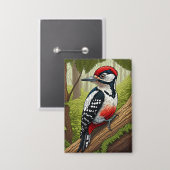 Colorful Woodpecker in Forest Button (Vorderseite/Rückseite)