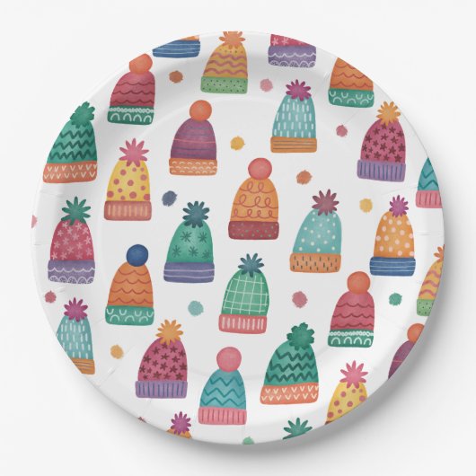 Colorful Woolly Hats Winter Pappteller (Vorderseite)