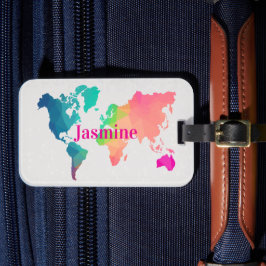 Colorful World Map Custom Monogram Name Luggage Gepäckanhänger