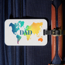Colorful World Map DAD Custom Monogram Name Gepäckanhänger