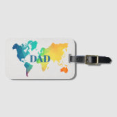 Colorful World Map DAD Custom Monogram Name  Gepäckanhänger (Vorderseite (Horizontal))