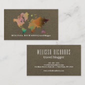 Colorful World Map Travel Blog Visitenkarte (Vorne/Hinten)