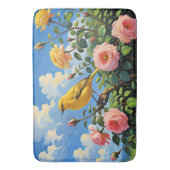 Colorful yellow bird and pretty pink roses badematte (Vorderseite Vertikal)