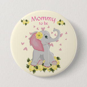 Colorful Yellow "Mommy to be" baby shower Elephant Button