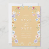 Colorful Yellow Pastel Wildflowers Wedding Save The Date (Vorderseite)