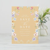 Colorful Yellow Pastel Wildflowers Wedding Save The Date (Stehend Vorderseite)