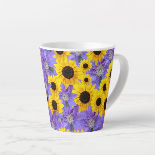 Colorful Yellow Sunflower & Purple Floral Pattern Milchtasse (Rechte Ecke)