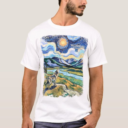 Colorful Yellowstone National Park Wolf Howling T-Shirt (Vorderseite)