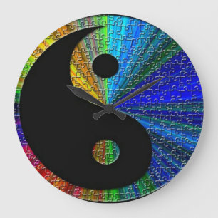 Colorful Yin And Yang Puzzle Große Wanduhr
