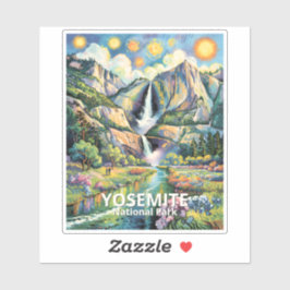 Colorful Yosemite Spring Waterfall Hiking Van Gogh Aufkleber