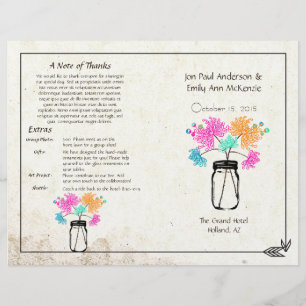 Colorful Zinnia Mason Jar Wedding Program
