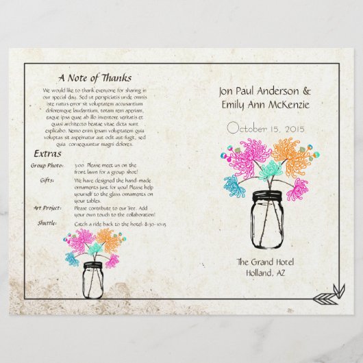 Colorful Zinnia Mason Jar Wedding Program (Vorderseite)
