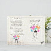 Colorful Zinnia Mason Jar Wedding Program (Stehend Vorderseite)