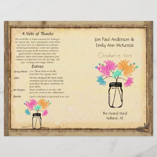Colorful Zinnia Mason Jar Wedding Program (Vorderseite)