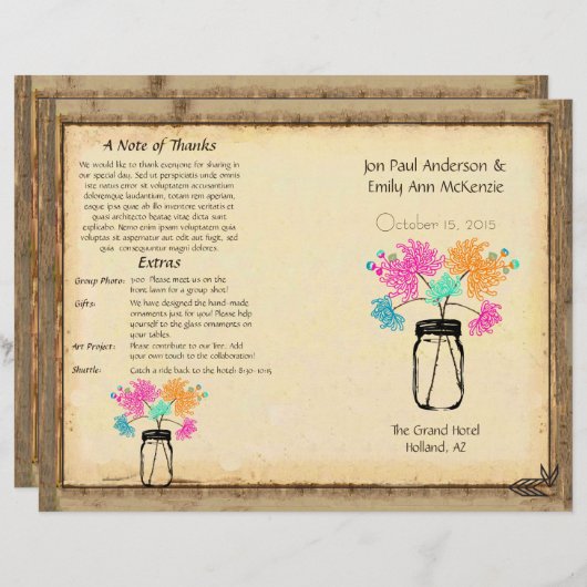 Colorful Zinnia Mason Jar Wedding Program (Vorne/Hinten)