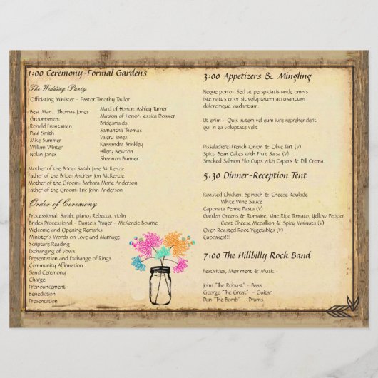 Colorful Zinnia Mason Jar Wedding Program (Rückseite)