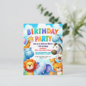 Colorful Zoo Animals Birthday Party Invitation Postkarte (Stehend Vorderseite)