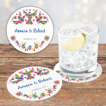 COLORFULL OTOMI MEXICAN RUNDER PAPPUNTERSETZER<br><div class="desc">Schöne Hochzeitsmuster,  niedliche Blume und Vögel,  farbenfroh</div>