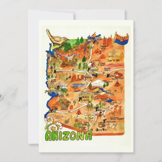 Colorfully Illustrated Arizona Map Flat Card (Vorderseite)