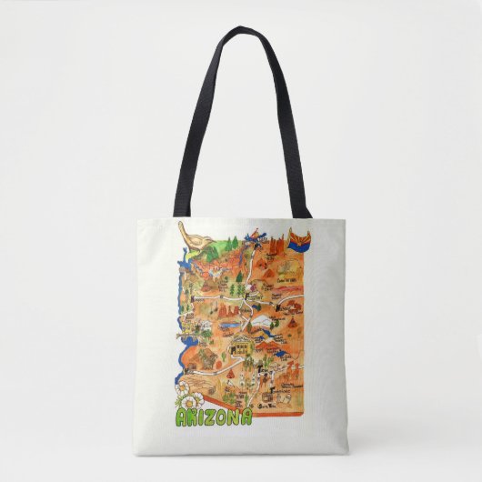 Colorfully Illustrated Arizona Map Shoulder Tote Tasche (Vorderseite)