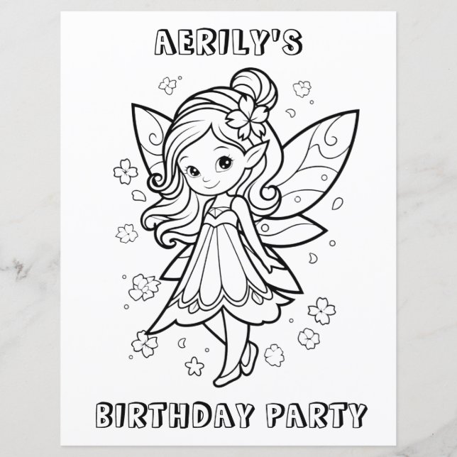 Coloring book fairy birthday party activity page  (Vorderseite)