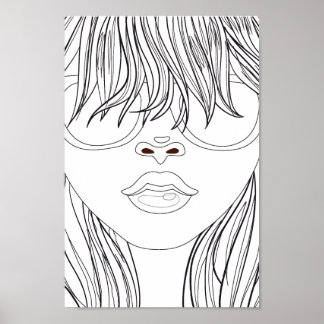 Coloring Page Beach Girl Poster