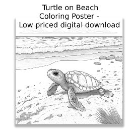 Coloring Page - Turtle on Beach, Color Your Own Poster