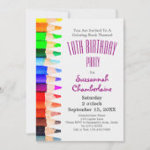 Coloring Theme Rainbow Pencils Children's Party Einladung (Vorderseite)