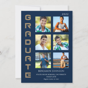 Colors Gold & Navy Graduate Multi-Foto Einladung