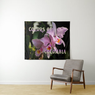 Colors of Colombia Cattleya Orchid Wall Tapestry Wandteppich