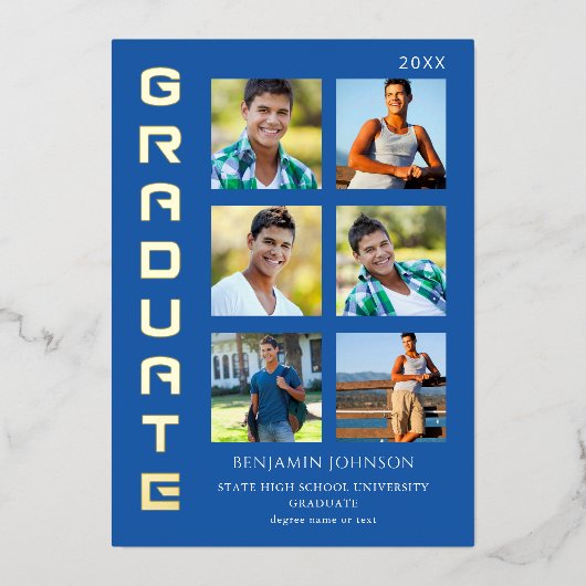 Colors Royal Blue Graduate Multi Foto Mix Folieneinladung (Vorderseite)