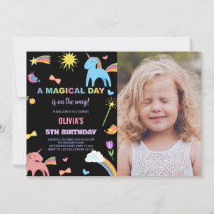 Colors Unicorn Geburtstag Einladung mit Foto